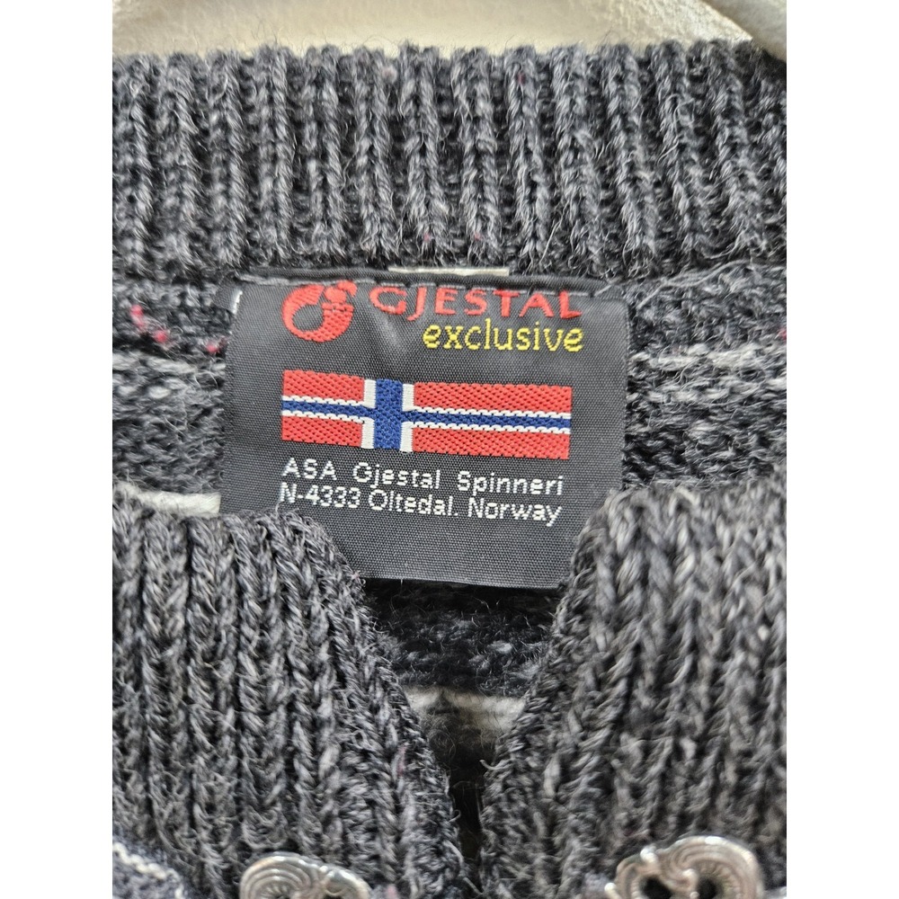 Gjestal exclusive Norwegian Wool Cardigan Sweater Pewter Hook & Eye Closures Xl - Picture 4 of 11